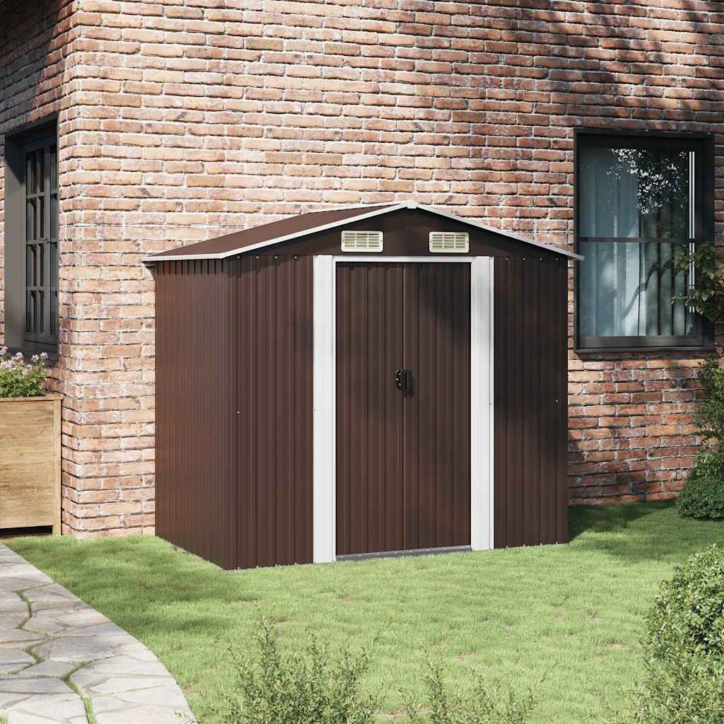 Garden Storage Shed Metal 204x132x186 cm Brown