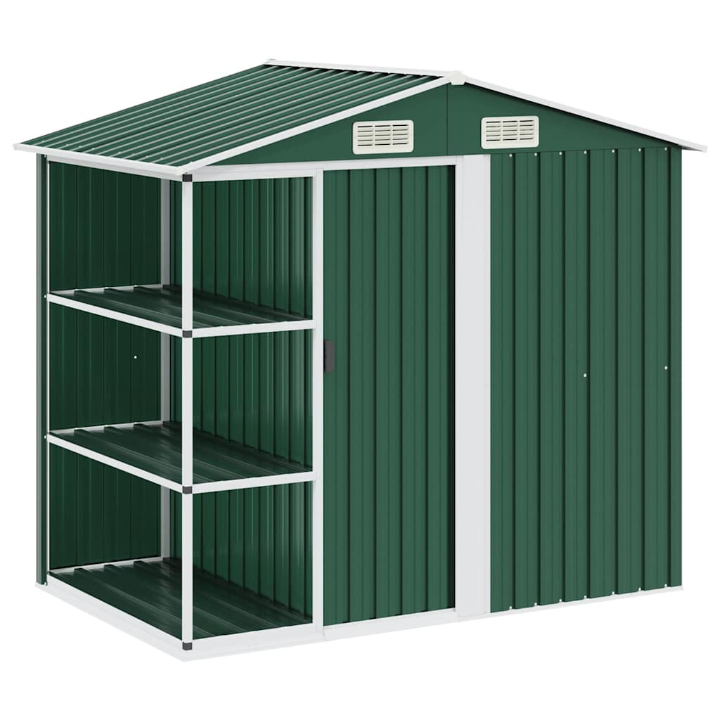 Garden Shed with Rack 205x130x183 cm Iron Green