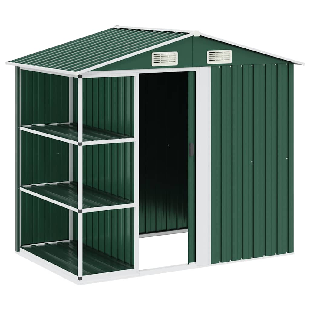 Garden Shed with Rack 205x130x183 cm Iron Green