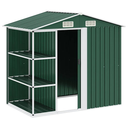 Garden Shed with Rack 205x130x183 cm Iron Green