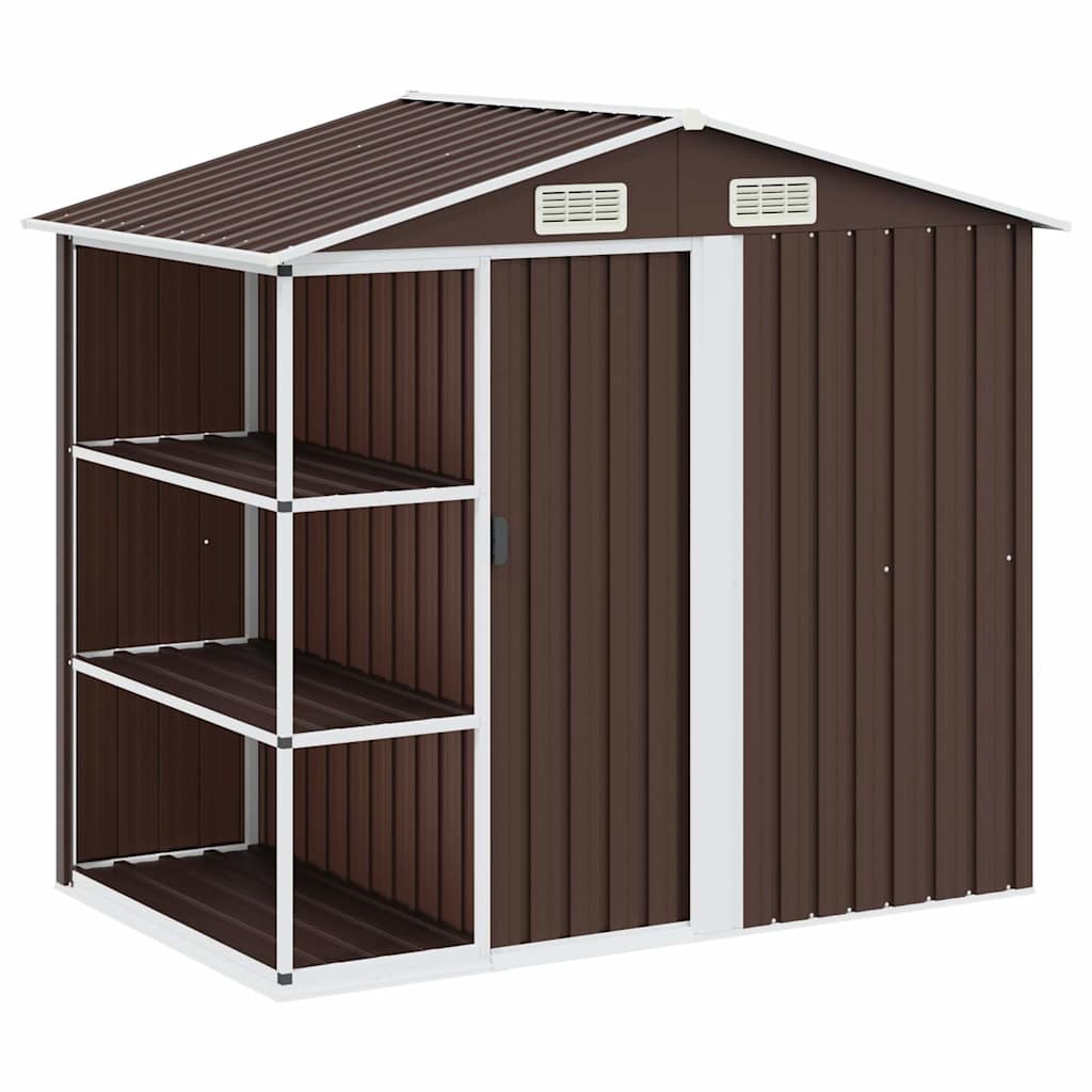 Garden Shed with Rack 205x130x183 cm Iron Brown