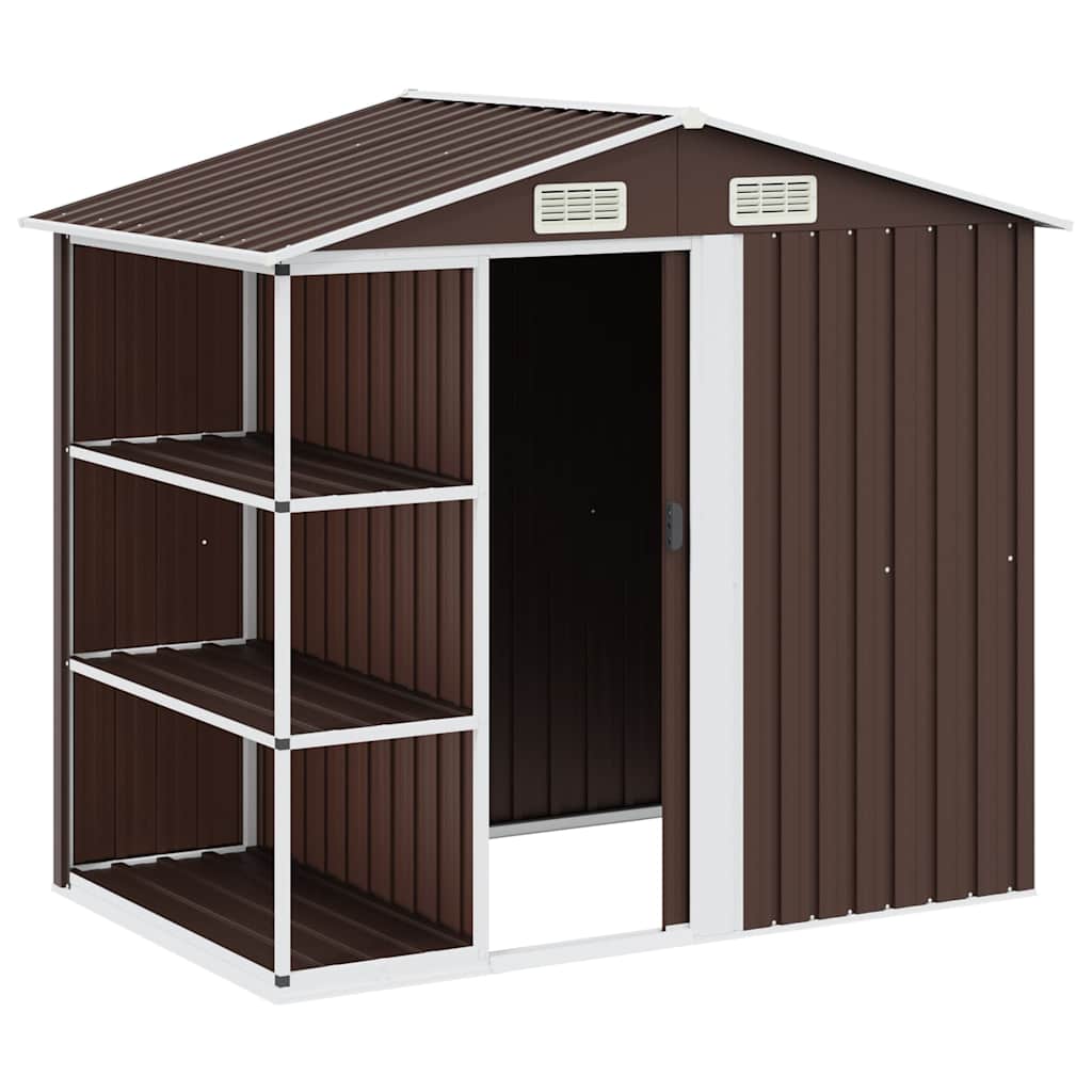 Garden Shed with Rack 205x130x183 cm Iron Brown