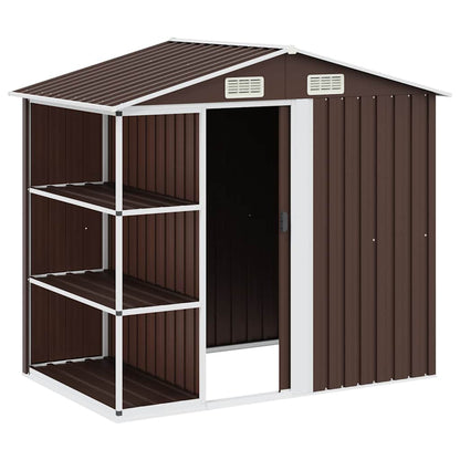 Garden Shed with Rack 205x130x183 cm Iron Brown