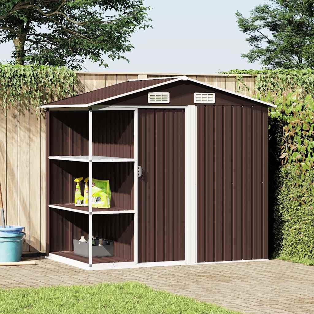 Garden Shed with Rack 205x130x183 cm Iron Brown