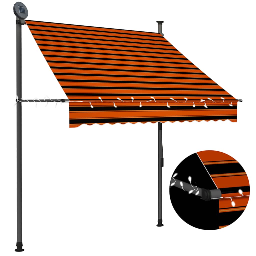 Manual Retractable Awning with LED Orange and Brown 150 cm