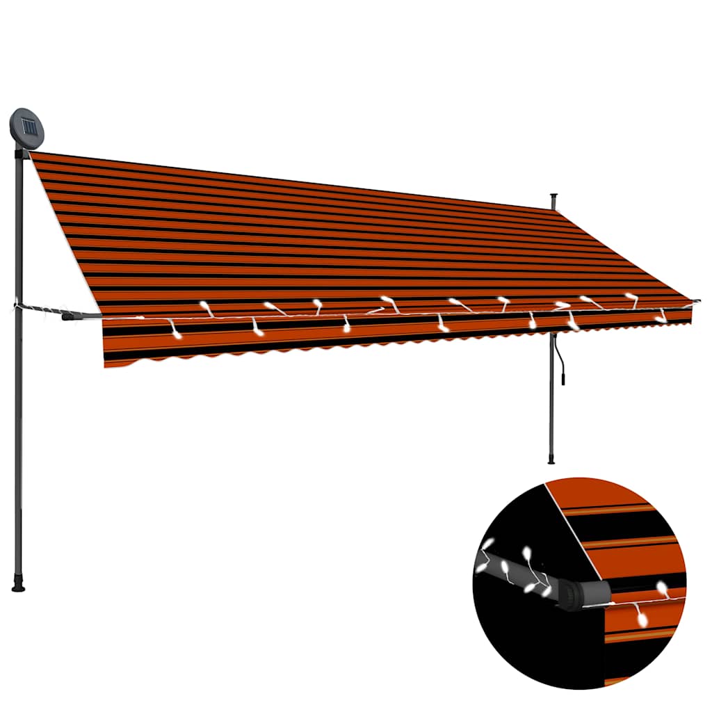 Manual Retractable Awning with LED Orange and Brown 400 cm