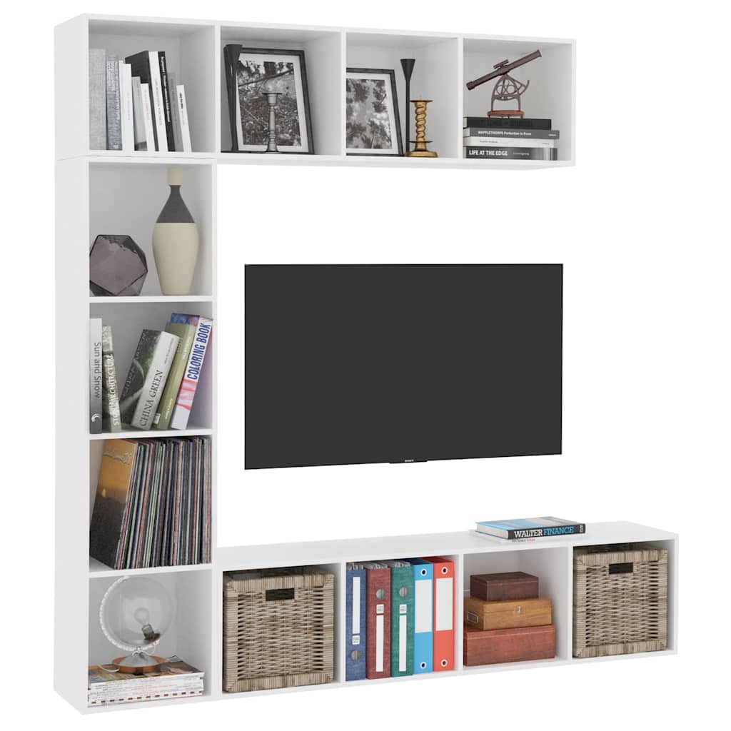 vidaXL 3 Piece Book/TV Cabinet Set White 180x30x180 cm 5