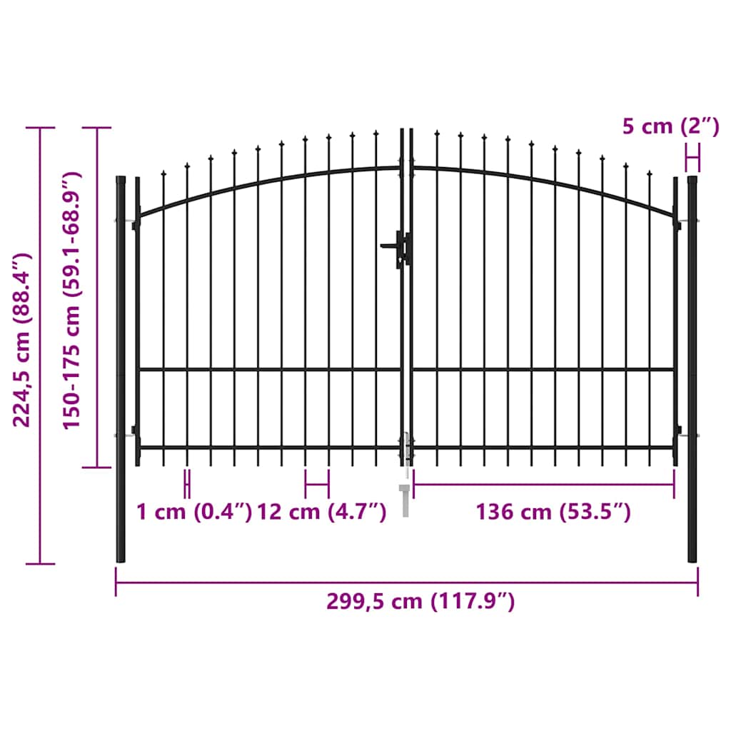 vidaXL Fence Gate Woerden Double Door with Spike Top 299.5x224.5 cm 6