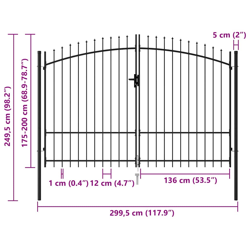vidaXL Fence Gate "Woerden" Double Door with Spike Top 299,5x249,5 cm 6
