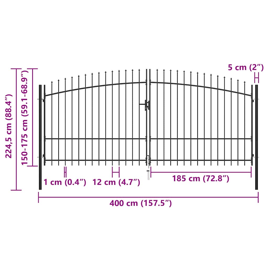 vidaXL Double Door Fence Gate "Woerden" with Spear Top 400x224,5 cm 6