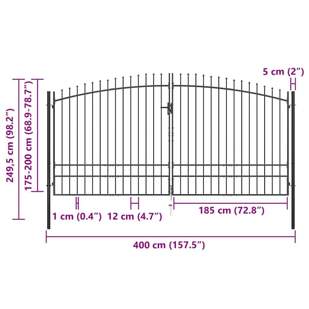 vidaXL Double Door Fence Gate "Woerden" with Spear Top 400x249,5 cm 6