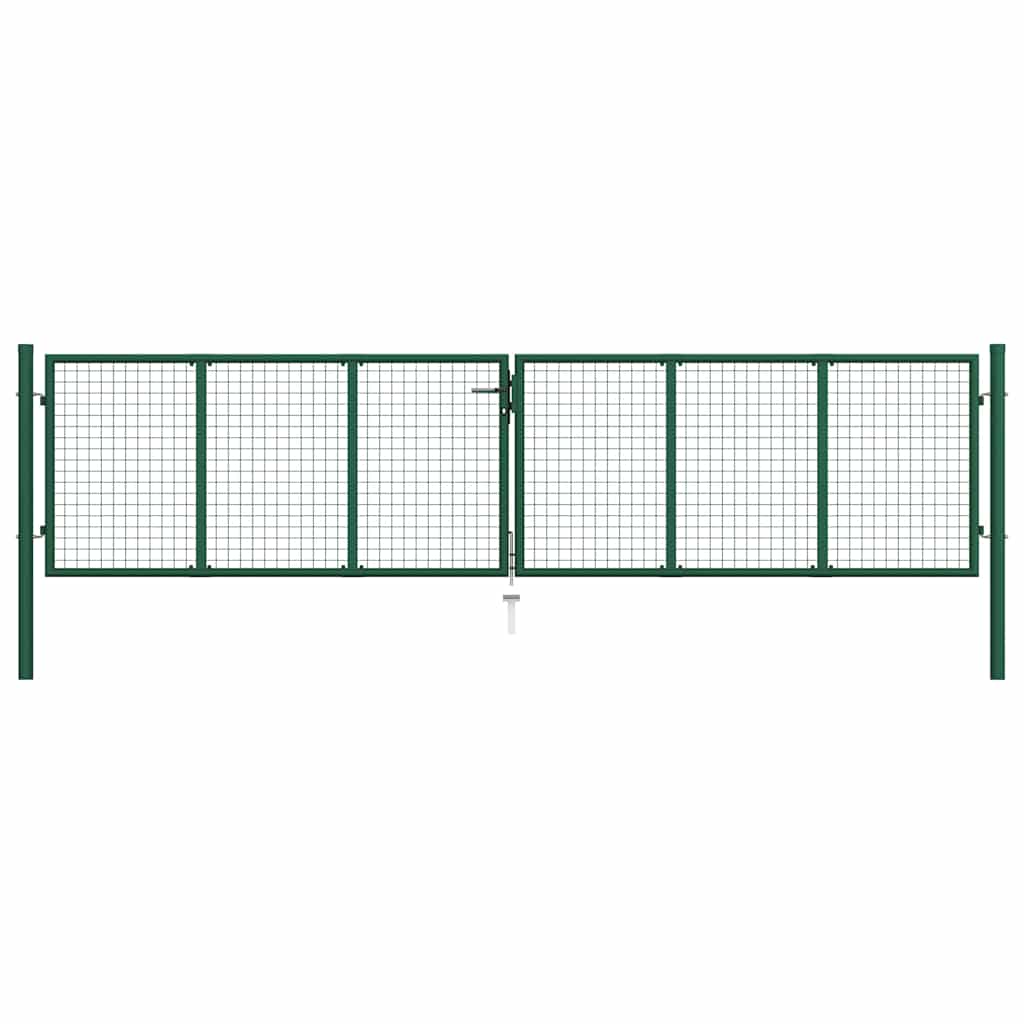 145748 vidaXL Mesh Garden Gate Steel 400x100 cm Green 1