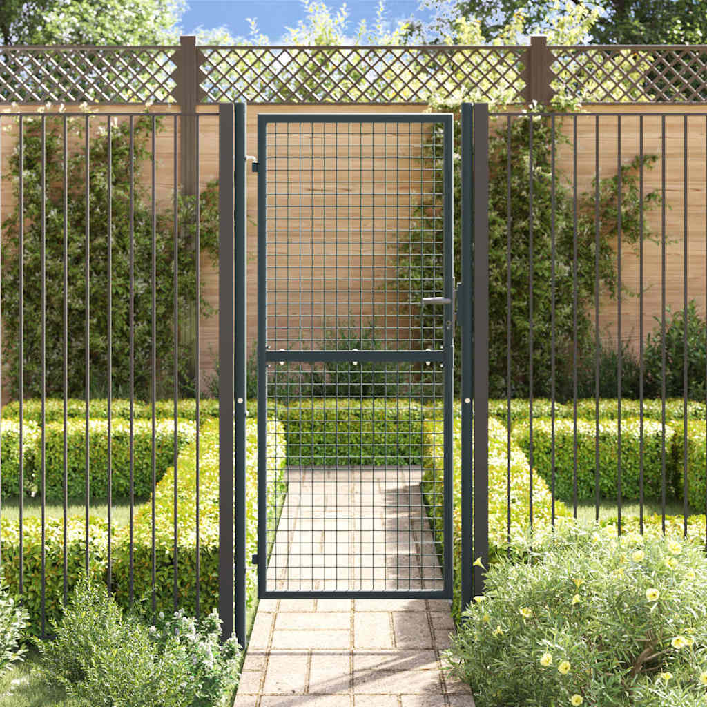 145775 vidaXL Mesh Garden Gate Galvanised Steel 100x200 cm Grey 3
