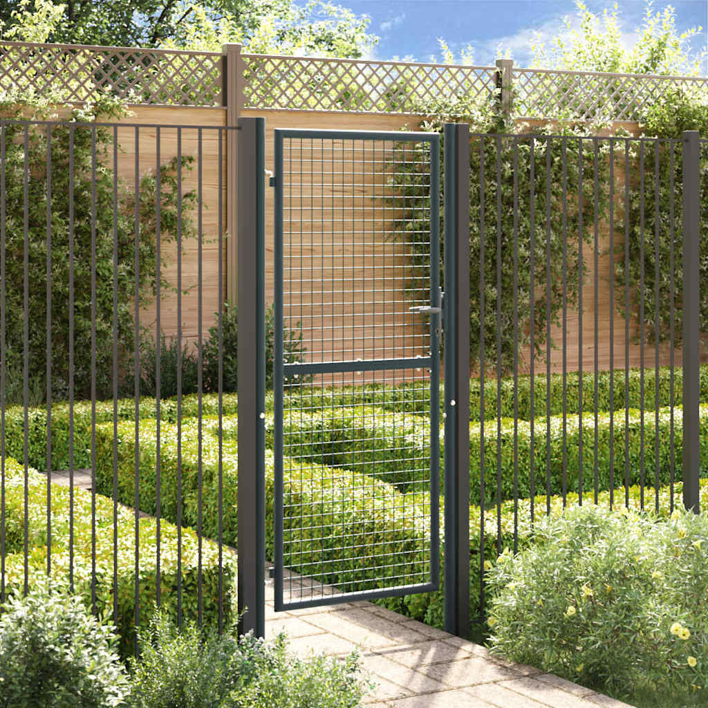 145775 vidaXL Mesh Garden Gate Galvanised Steel 100x200 cm Grey 1
