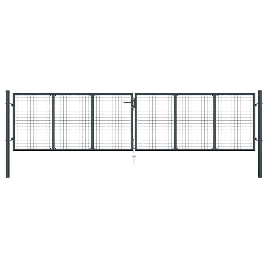 145776 vidaXL Mesh Garden Gate Galvanised Steel 400x75 cm Grey 1