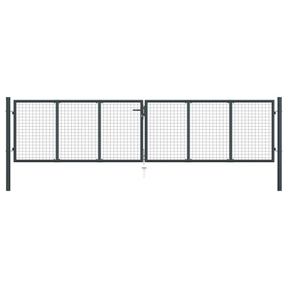 145776 vidaXL Mesh Garden Gate Galvanised Steel 400x75 cm Grey 1