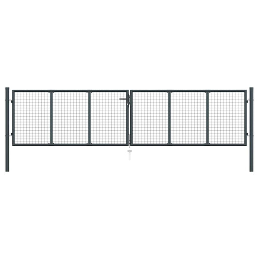 145776 vidaXL Mesh Garden Gate Galvanised Steel 400x75 cm Grey 1