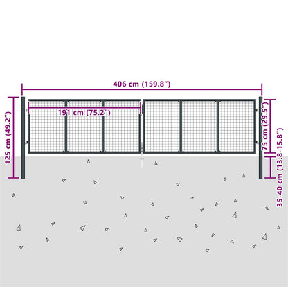 145776 vidaXL Mesh Garden Gate Galvanised Steel 400x75 cm Grey 6