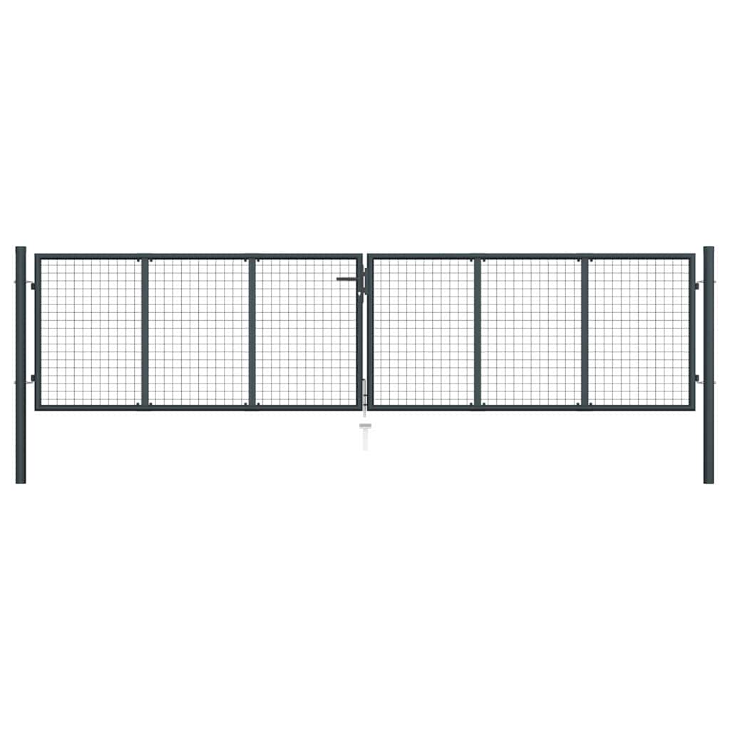 145777 vidaXL Mesh Garden Gate Galvanised Steel 400x100 cm Grey 1