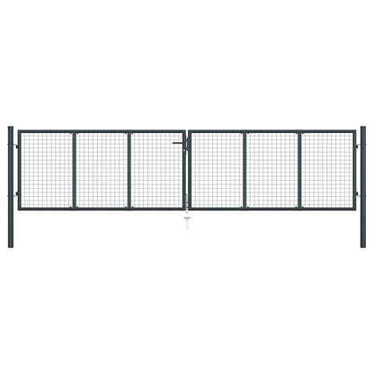 145777 vidaXL Mesh Garden Gate Galvanised Steel 400x100 cm Grey 1