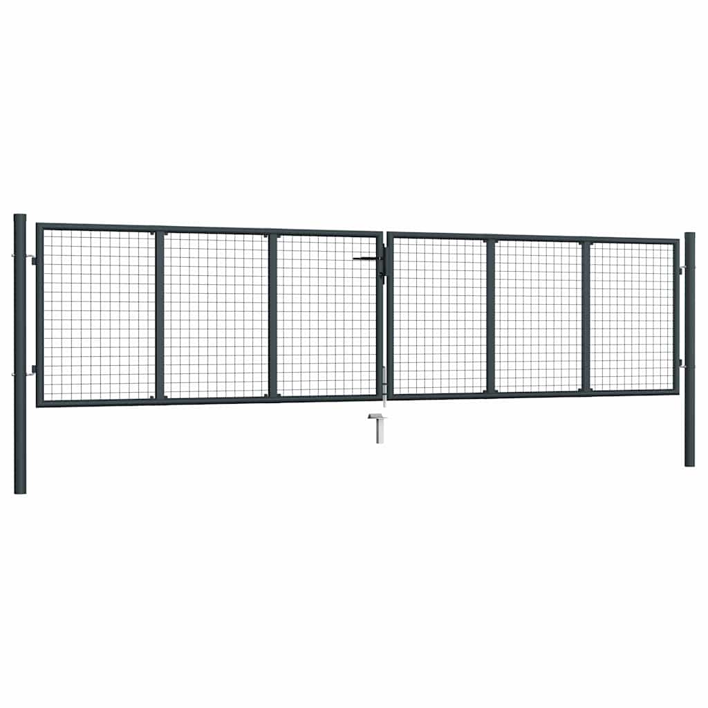 145777 vidaXL Mesh Garden Gate Galvanised Steel 400x100 cm Grey 2