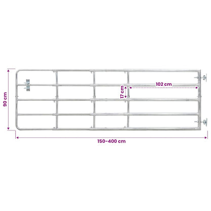 145987 vidaXL 5 Bar Field Gate Steel (150-400)x90 cm Silver 5