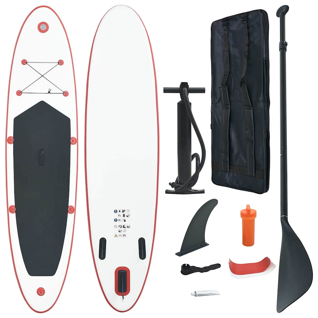 vidaXL Stand Up Paddle Board Set SUP Surfboard Inflatable Red and White 1