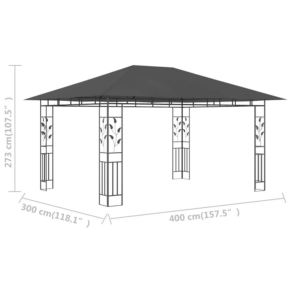 vidaXL Gazebo with Mosquito Net 4x3x2.73 m Anthracite 180 g/m² 6