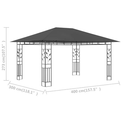 vidaXL Gazebo with Mosquito Net 4x3x2.73 m Anthracite 180 g/m² 6