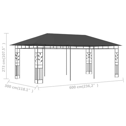 vidaXL Gazebo with Mosquito Net 6x3x2.73 m Anthracite 6