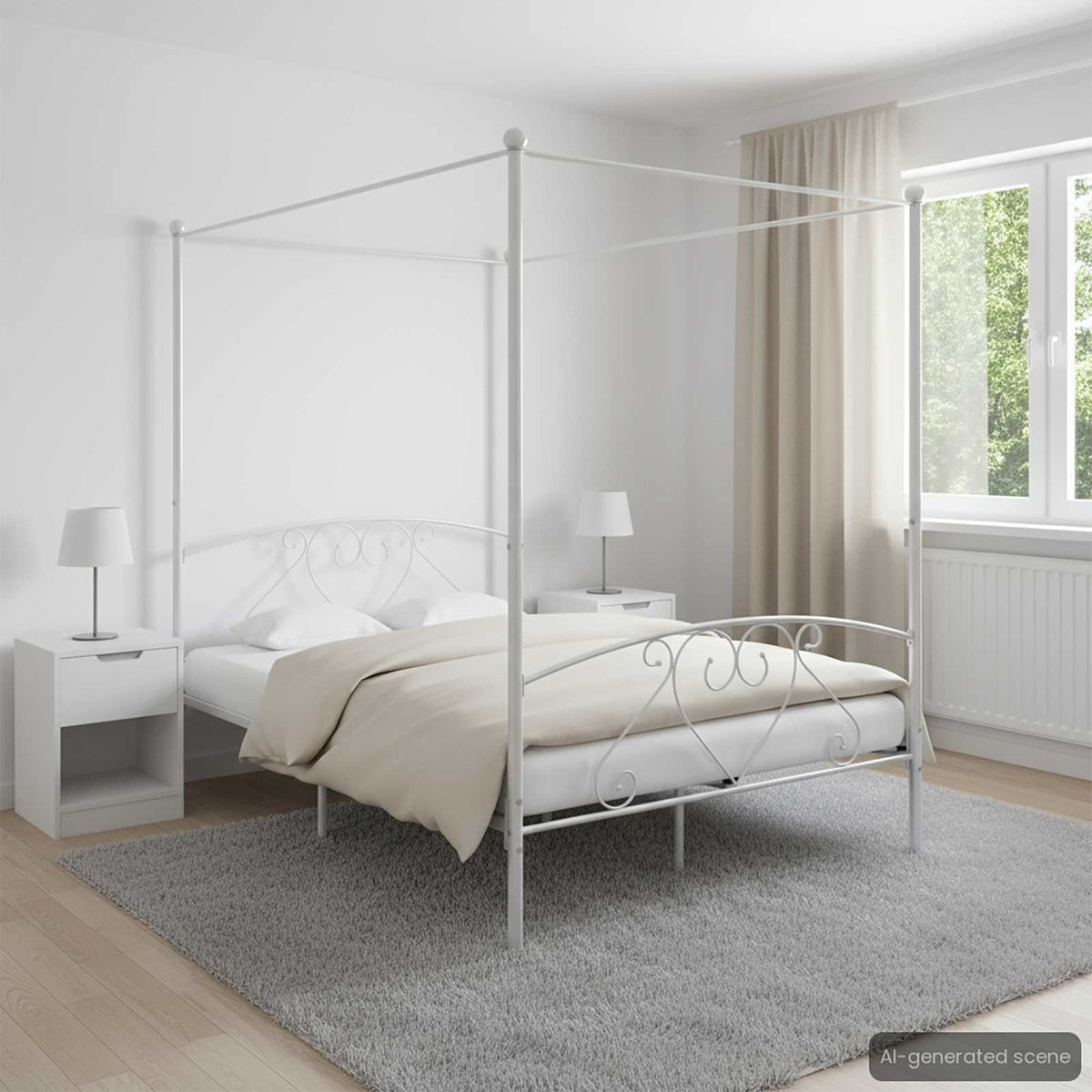 Canopy Bed Frame without Mattress Metal White 160 x 200 cm