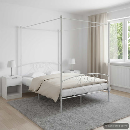 Canopy Bed Frame without Mattress Metal White 160 x 200 cm