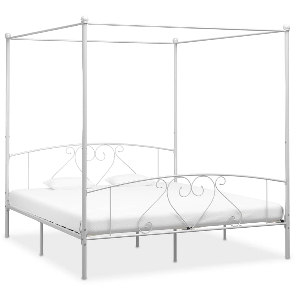 Canopy Bed Frame without Mattress Metal White 180 x 200 cm