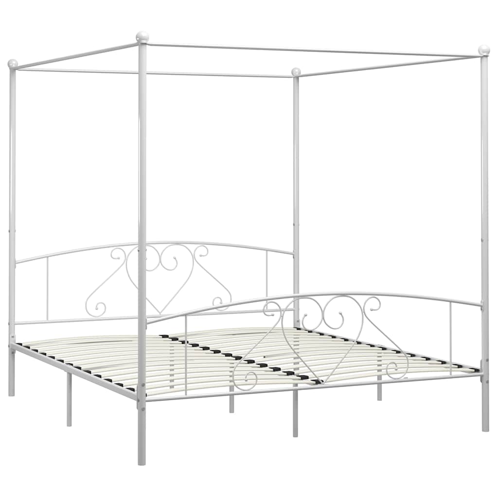 Canopy Bed Frame without Mattress Metal White 180 x 200 cm