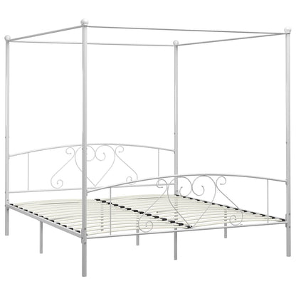 Canopy Bed Frame without Mattress Metal White 180 x 200 cm