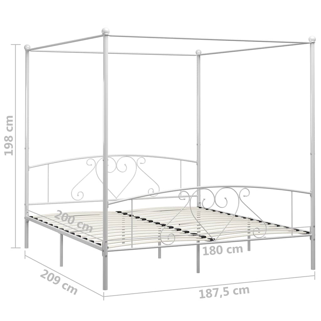 Canopy Bed Frame without Mattress Metal White 180 x 200 cm