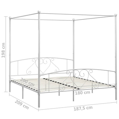 Canopy Bed Frame without Mattress Metal White 180 x 200 cm
