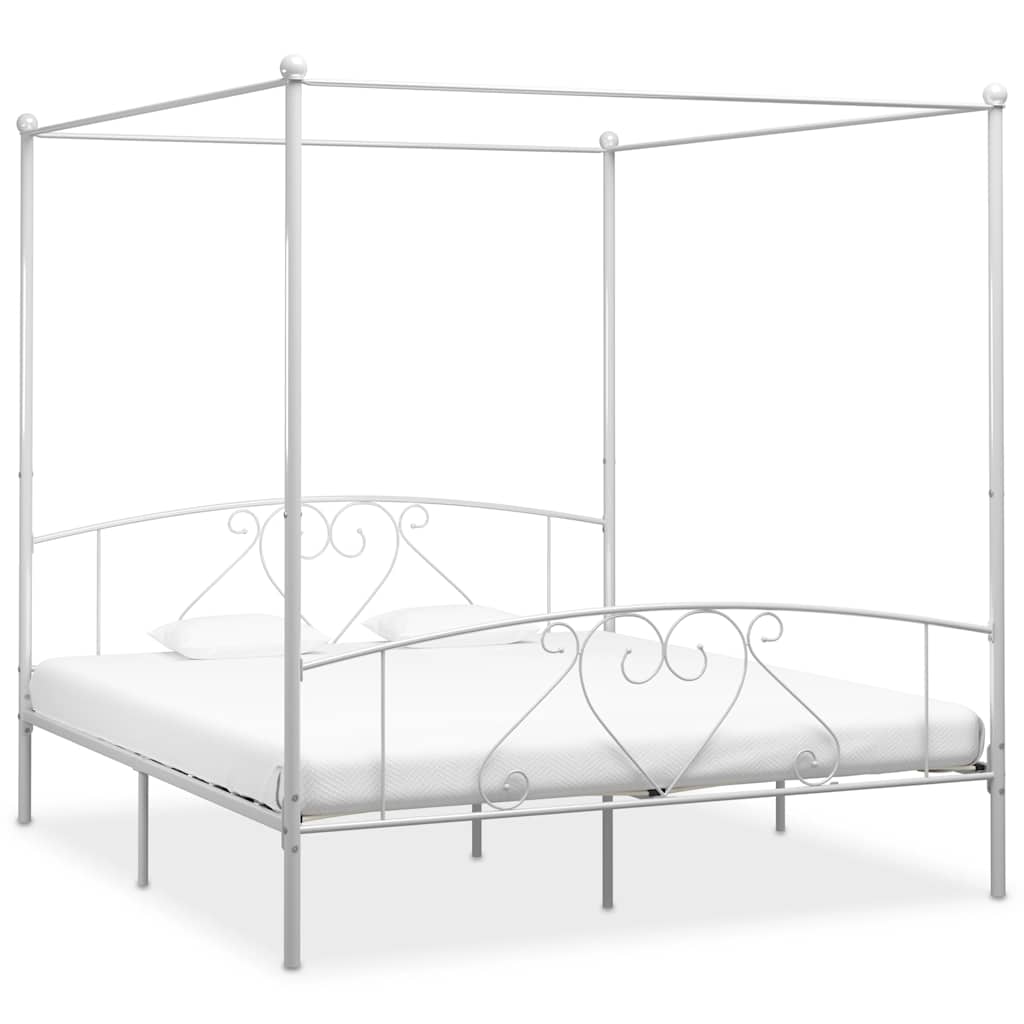 Canopy Bed Frame without Mattress Metal White 200 x 200 cm