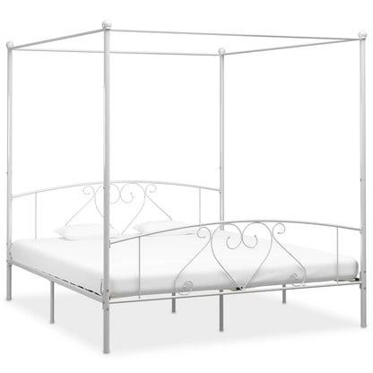 Canopy Bed Frame without Mattress Metal White 200 x 200 cm