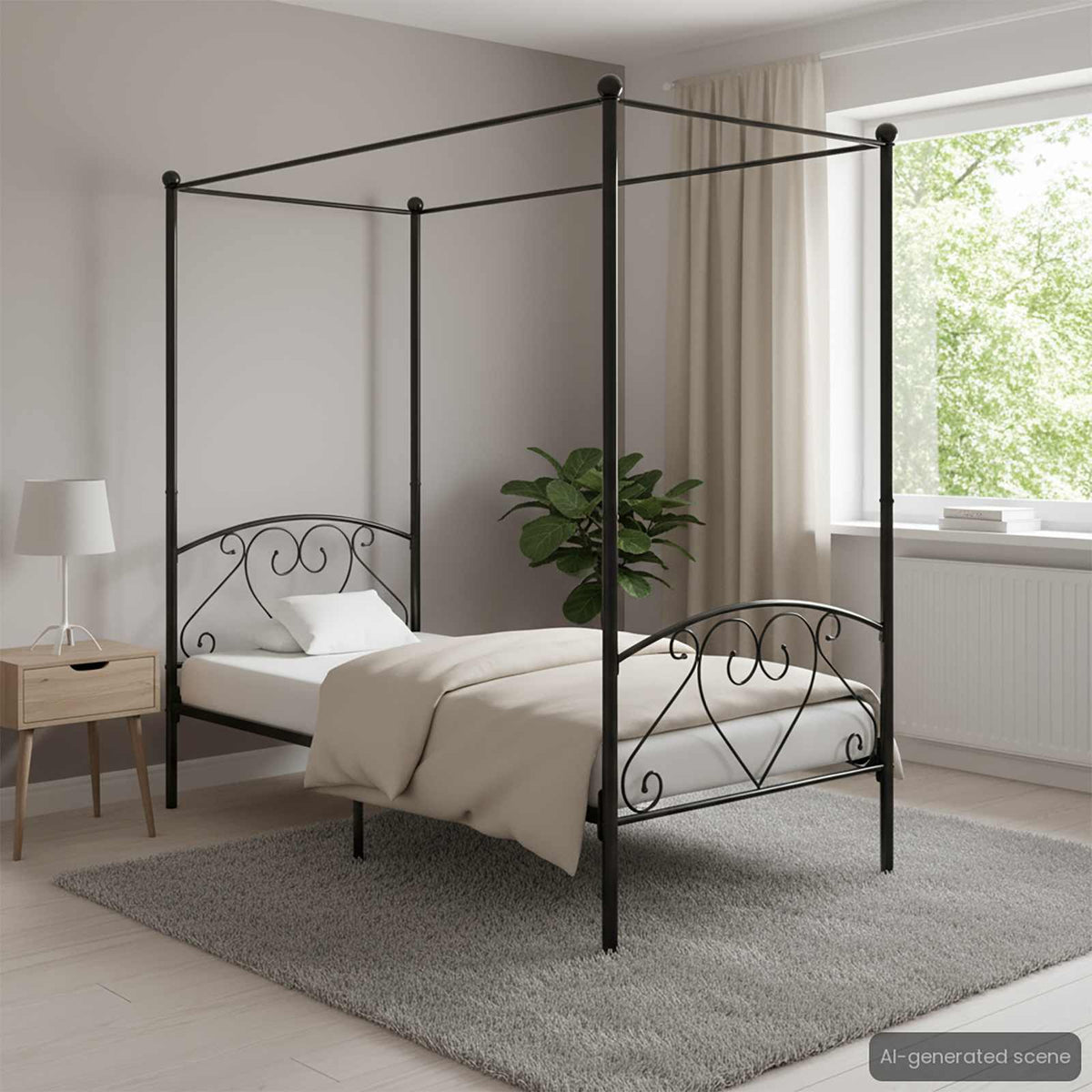 Canopy Bed Frame without Mattress Metal Black 90 x 200 cm