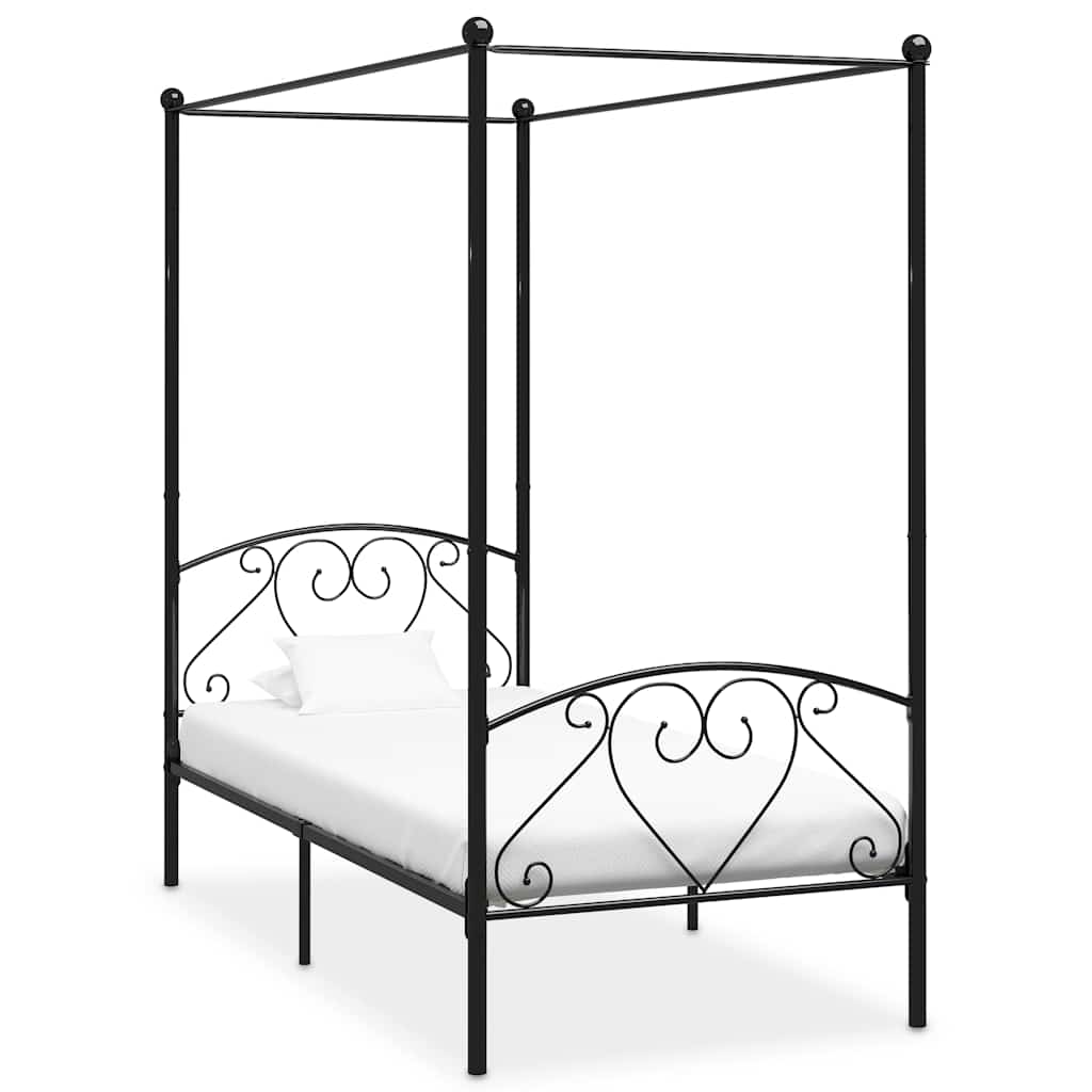 Canopy Bed Frame without Mattress Metal Black 100 x 200 cm