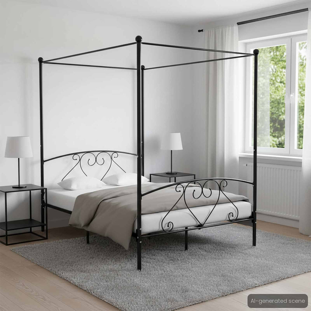 Canopy Bed Frame without Mattress Metal Black 140 x 200 cm