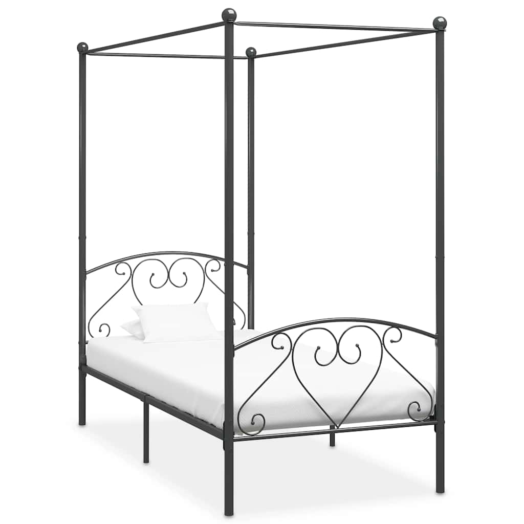 Canopy Bed Frame without Mattress Metal Grey 100 x 200 cm