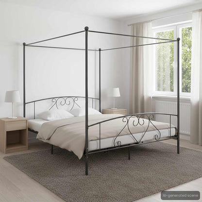 Canopy Bed Frame without Mattress Metal Grey 180 x 200 cm