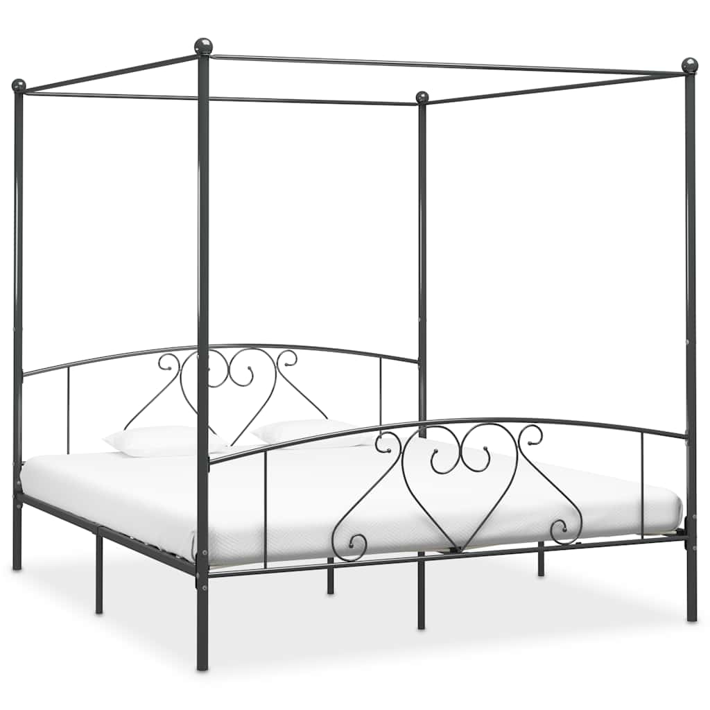 Canopy Bed Frame without Mattress Metal Grey 200 x 200 cm