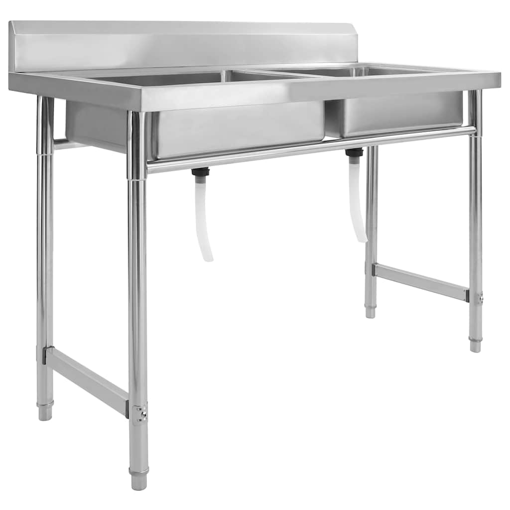 144291 vidaXL Kitchen Sink Double Basin Stainless Steel 2