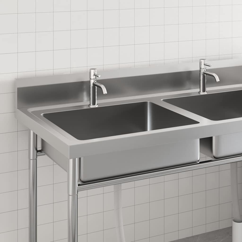 144291 vidaXL Kitchen Sink Double Basin Stainless Steel 3