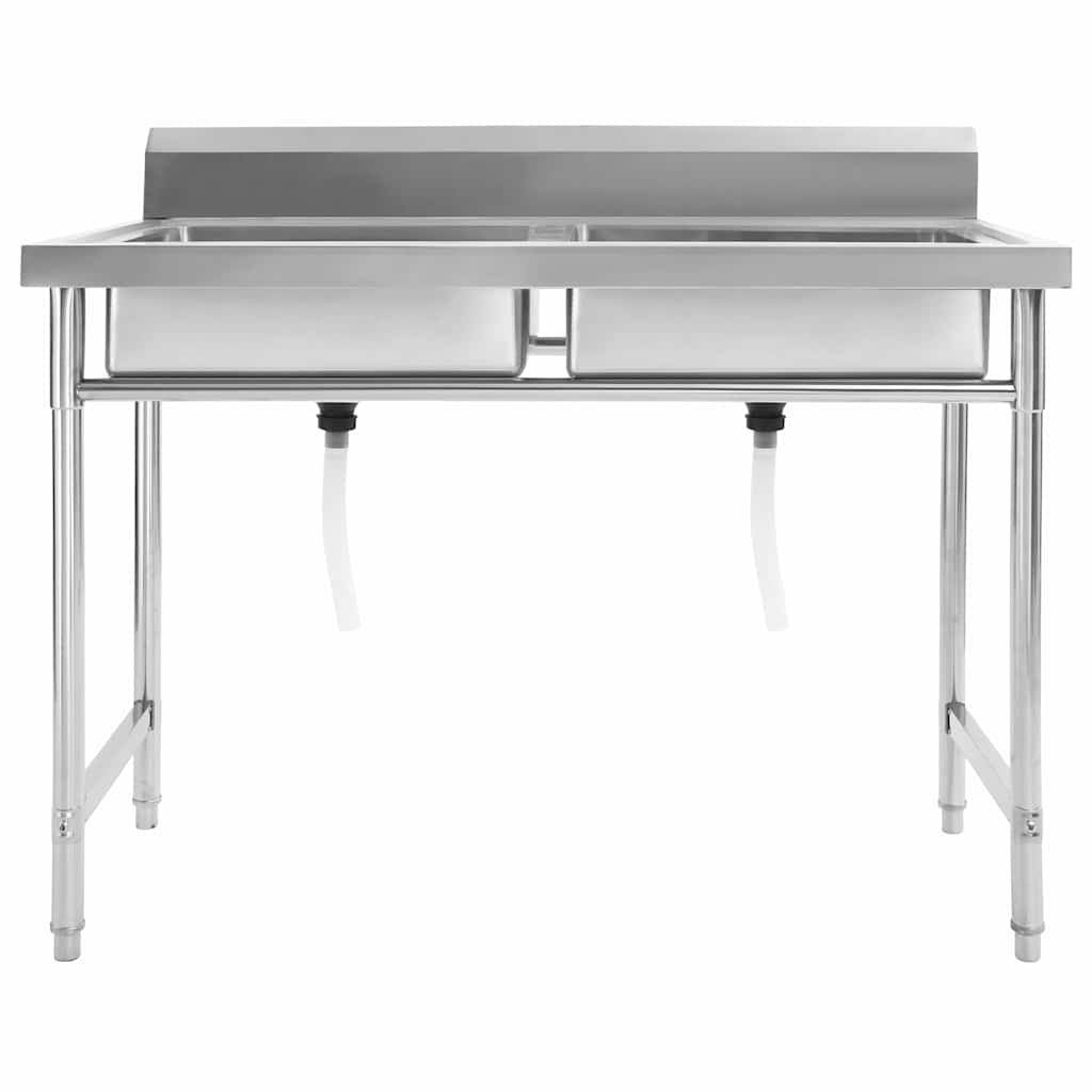 144291 vidaXL Kitchen Sink Double Basin Stainless Steel 4