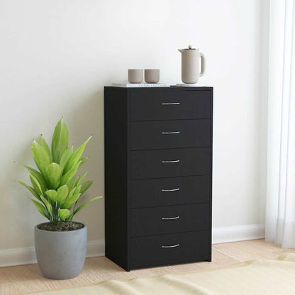 Sideboard with 6 Drawers 50x34x96 cm Engineered Wood Black