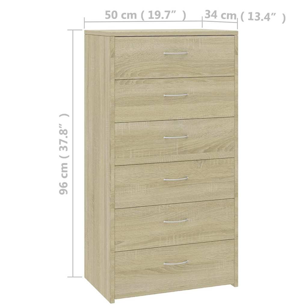 Sideboard with 6 Drawers 50x34x96 cm Engineered Wood Sonoma oak